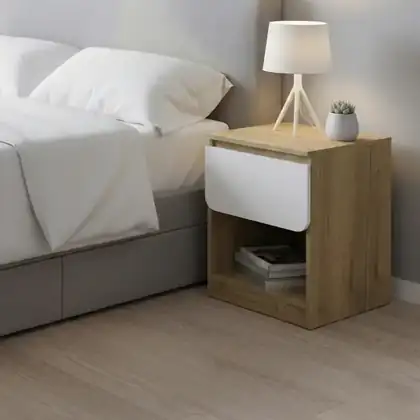 Mesa de luz con cajón y estante